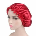 thumbnail image 4 of Solid Color Soft Satin Sleeping Cap Night Sleep Hat Hair Care Elastic Bonnet, 4 of 8