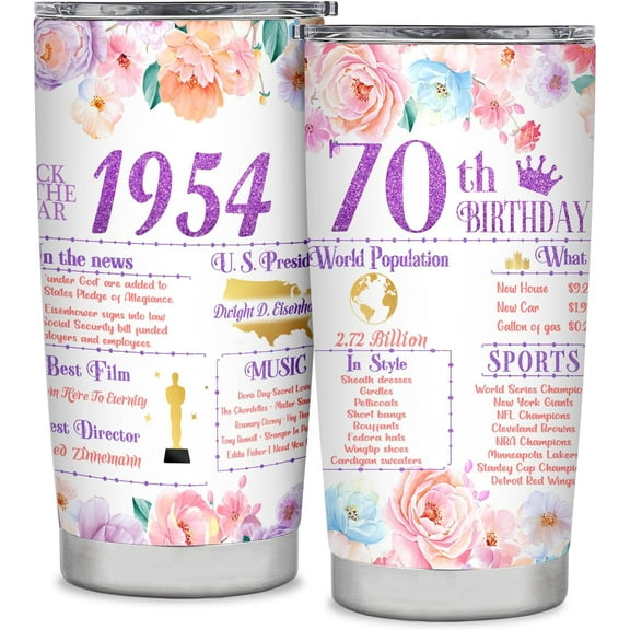 70th Birthday Gifts for Women 70th Birthday Tumbler Gift Ideas Happy 70 Year Old Birthday Gift for Mom Grandma 70th Birthday Decorations Back in 1954 Travel Tumbler 20OZ