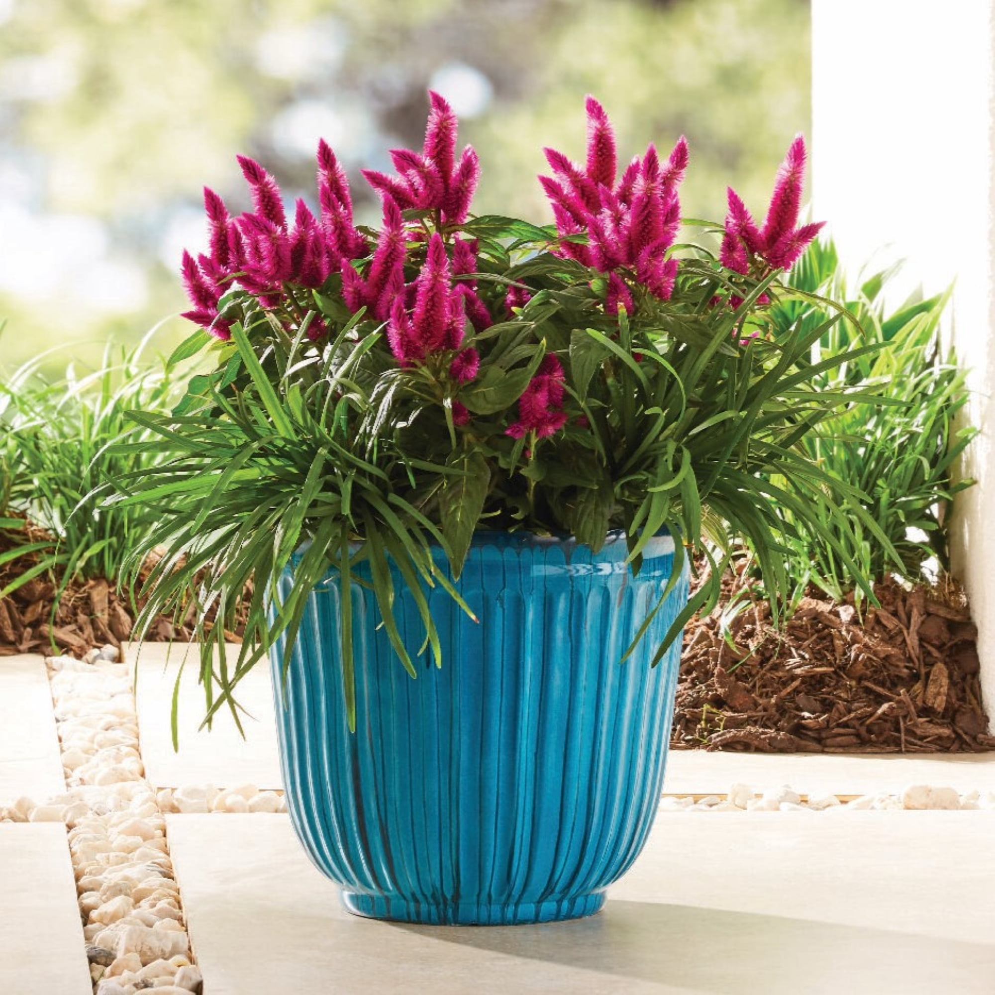 (3 pack) Better Homes & Gardens 10.7" D x 9.7" H Kamala Light Blue Recycled Resin Planter