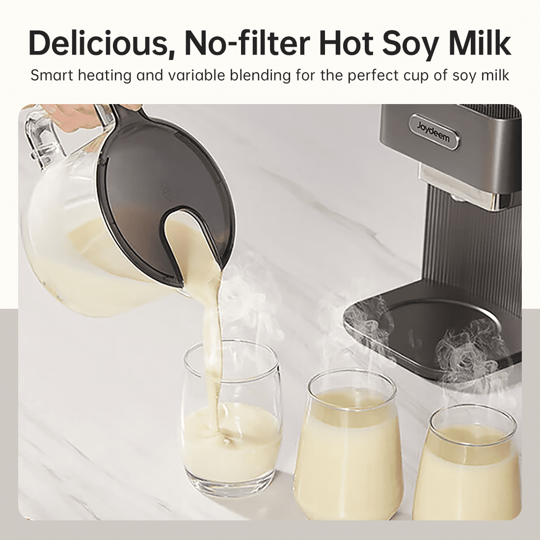 Joydeem Automatic Soymilk Maker Machine, Hot Cooking Blender for Soymilk, Nutmilk, Paste, Baby Food and Juice, 300-600ml Adjustable Capacity, Gray, JD-PB270