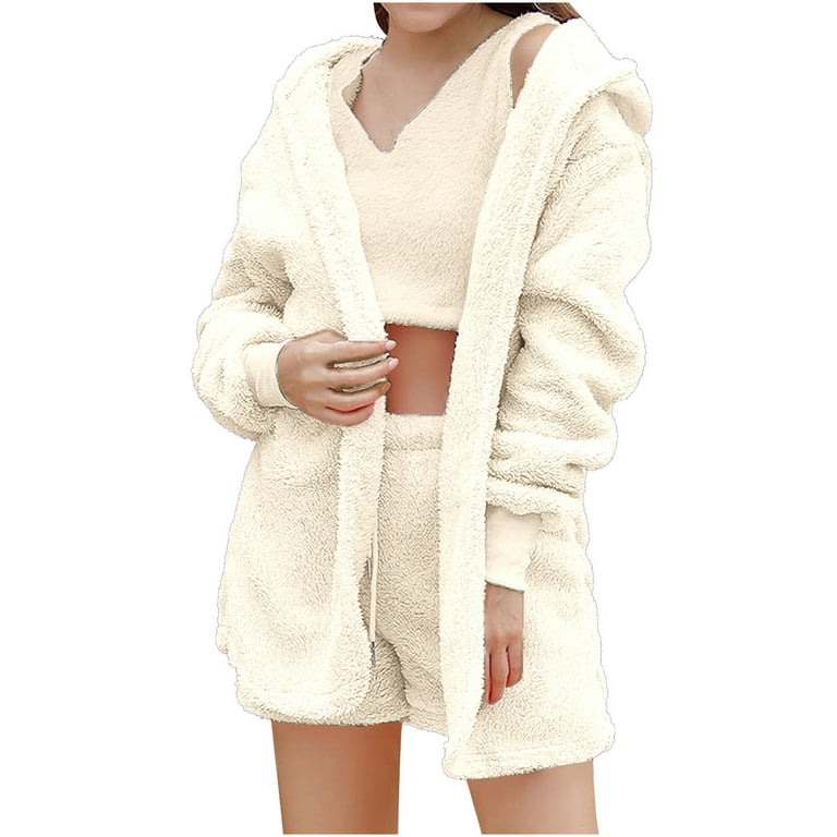 AherBiu 3 Piece Pajamas Sets for Women Fleece Fuzzy Tank Tops