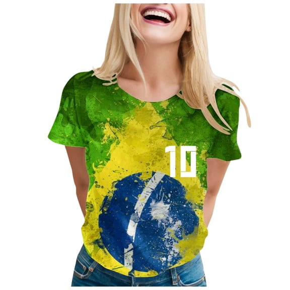 Copa America Women's Casual T Shirt Brazil Vs Argentina Themed Loose Fit Comfortable Short Sleeve Tee for Fans