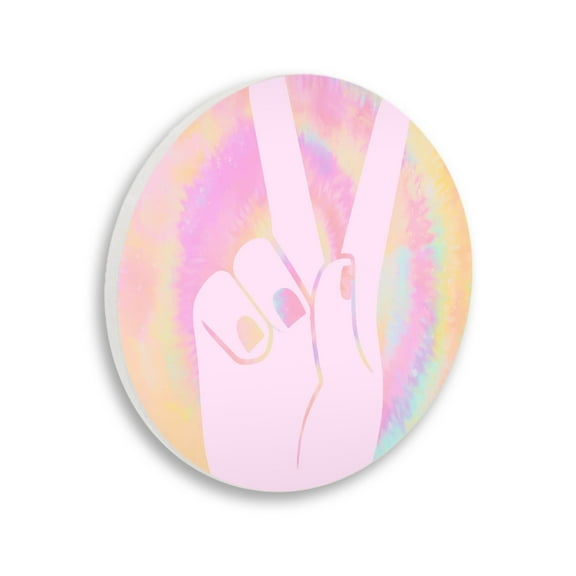 Stupell Industries Peace Sign Hand Pose Groovy Pink Tie Dye Pattern,12 x 12,Design By Daphne Polselli