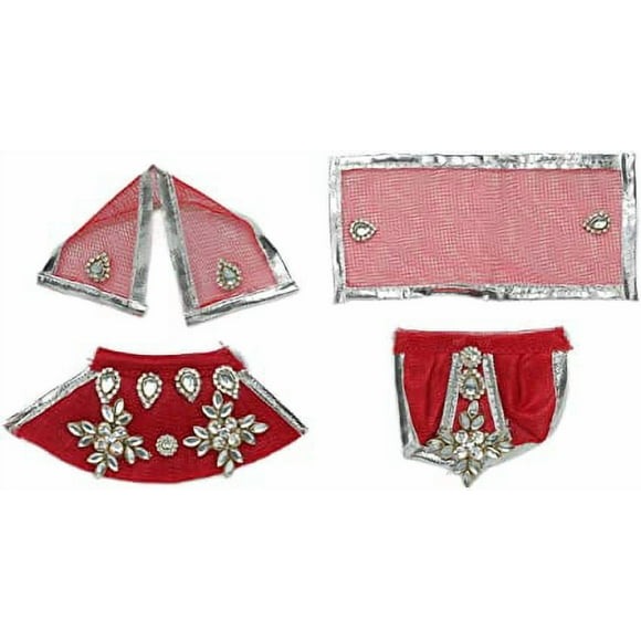 Red Laxmi Ganesh Dress poshak vastra Cloth Lehenga Chunari Dhoti Puja Item samgari Radha Krishna Dress Poshak for Laxmi Ganesh Durga Devi Statue Idol Statues Pooja Decor Decorations size 3"