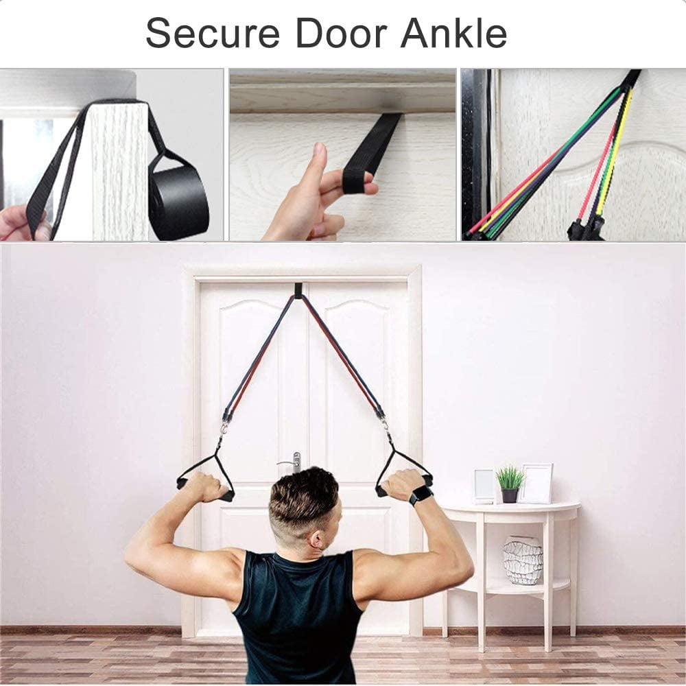 Resistance bands set with 5 exercise bands Fitness bands set Fitness band with 2 foam handles 2 ankle straps Door anchor Exercise band set for strength training Yoga Home Gyms Workout Walmart