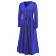 thumbnail image 3 of Gibobby Vestido de punto trenzado Vestido ajustado con cinturón y cuello en V de color liso para mujer(Azul,XL), 3 of 4