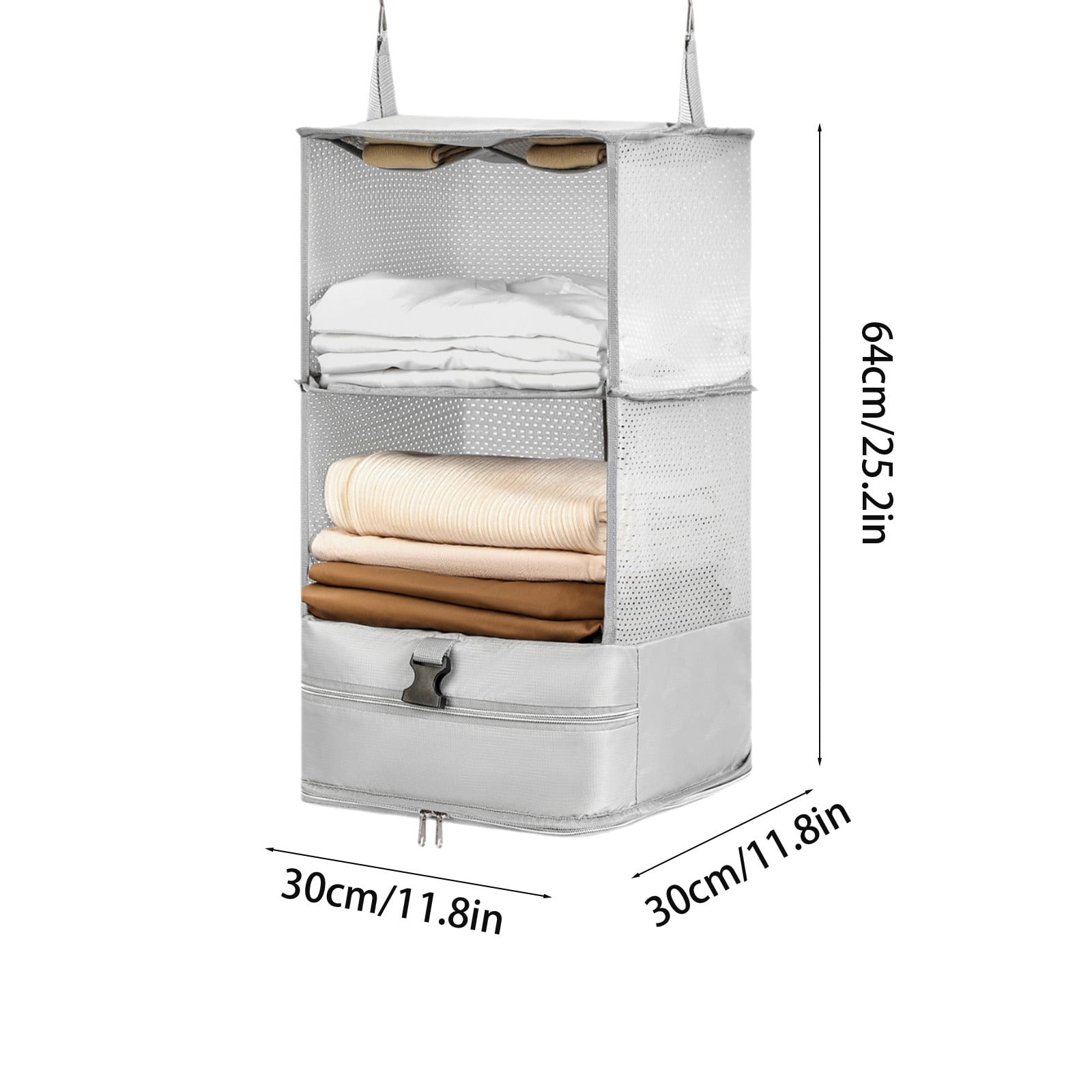 Hanging Packing Cubes | Portable Closet Shelves Travel Garment Organizer | 3 Compartments with Pockets | Gray or Khaki