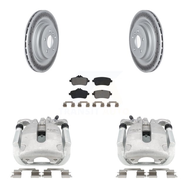 Transit Auto Rear Disc Brake Caliper Coated Rotors and Semi-Metallic Pads Kit for Car 2014-2015 Mercedes-Benz ML350 with Sport Package KCG-100004S
