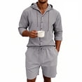 thumbnail image 4 of HBGVBA Summer 2 Piece Set for Men Long Sleeve Hooded Casual Top Elastic Waist Comfortable Shorts Set, 4 of 5