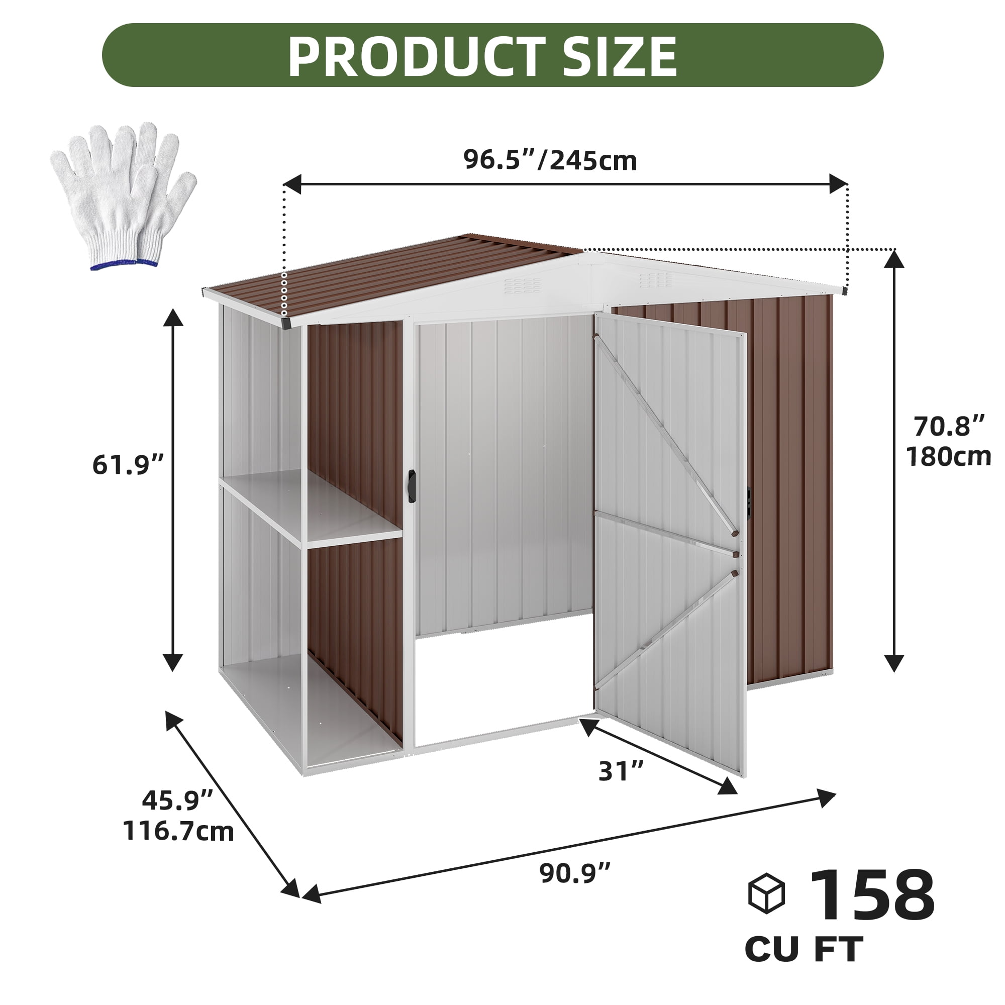 Uforic 8x4 FT Outdoor Metal Storage Shed with Shelves, Lockable Tool Cabinet for Garden (Brown)