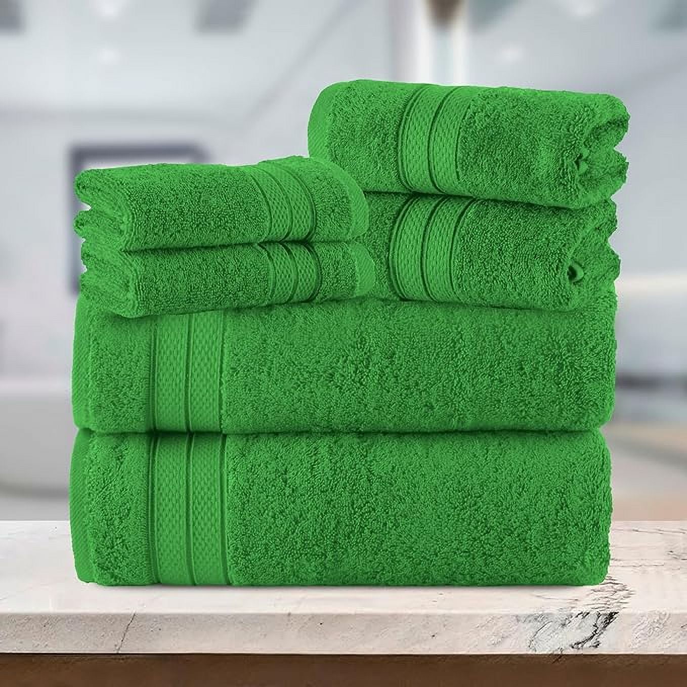 Elegant Comfort 6-Piece Towel Set - Three Line Popcorn Design, 100% Turkish Cotton, Soft and Absorbent, Quick-Drying, 2 Bath Towels, 2 Hand Towels, 2 Washcloths - Emerald Green