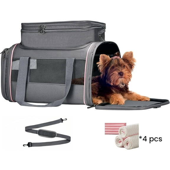 Airline Approved Pet Carrier - Soft-Sided Dog & Cat Travel Bag with Expandable Space and Safe Design (Grey)