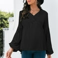 thumbnail image 5 of Lantern Long Sleeve Button up V Neck Shirts for Women Henley Dressy Casual Pleated Tunic Tops Blouse for Leggings, 5 of 7