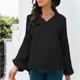 thumbnail image 5 of Blusa de otoño de manga larga con cuello en V sólido informal para mujer a la moda Pompotops  FGAJ15661, 5 of 9