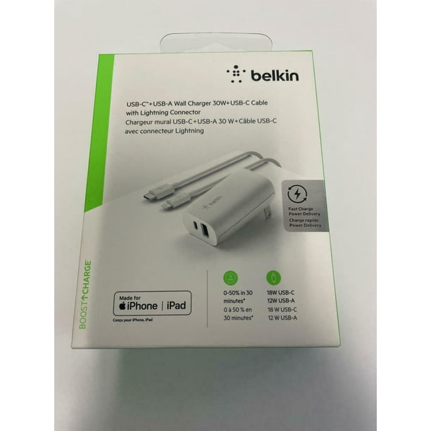 Belkin Boost Charge 30w Usbc+Usba Wall Charger+usbcto lightning