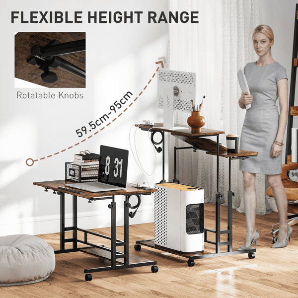 31.5" Manual Adjustable Standing Desk, 3-Panel Tiltable Desktop, 4 Lockable Casters, Particleboard & Steel Frame for Home Offices