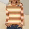 thumbnail image 2 of FINALGANG Womens Striped Long Sleeve TShirts Casual Loose Fit Crewneck Lightweight Tees For Spring Summer Daily Wear Orange XL, 2 of 5