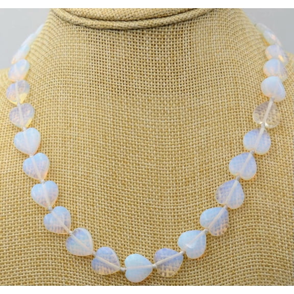 K-KED Beautiful 12mm Sri Lanka Moonstone Heart Shape Gemstone Beads Necklace 18" AAA