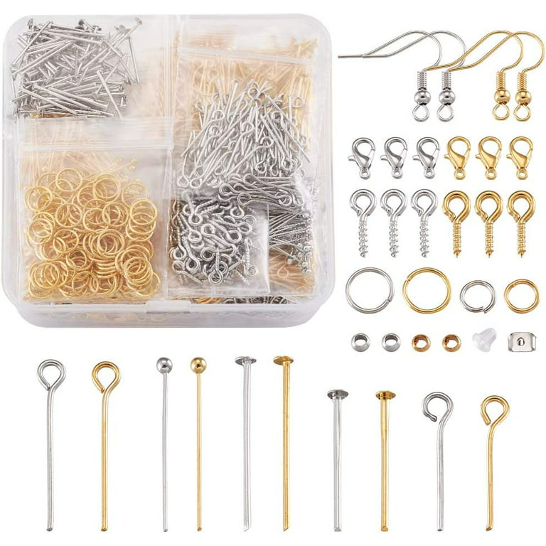 2720Pcs Jewelry Finding Supplies Kit with Fish Earring Hooks, Head Pins,  Crimp Beads, Ear Back, Jump Rings, Screw Eye Pin Peg Bails Platinum &  Golden