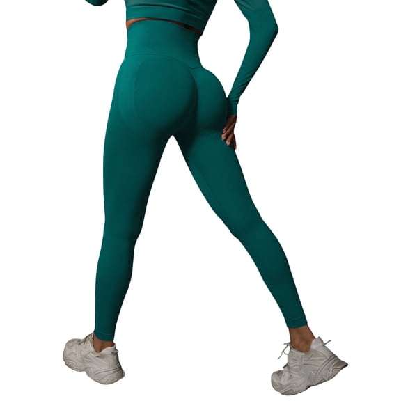 Riforla Workout Leggings for Women Knitted Seamless Peach Tight Yoga High Waist Show Running Fitness Womens Tights Dark Green M