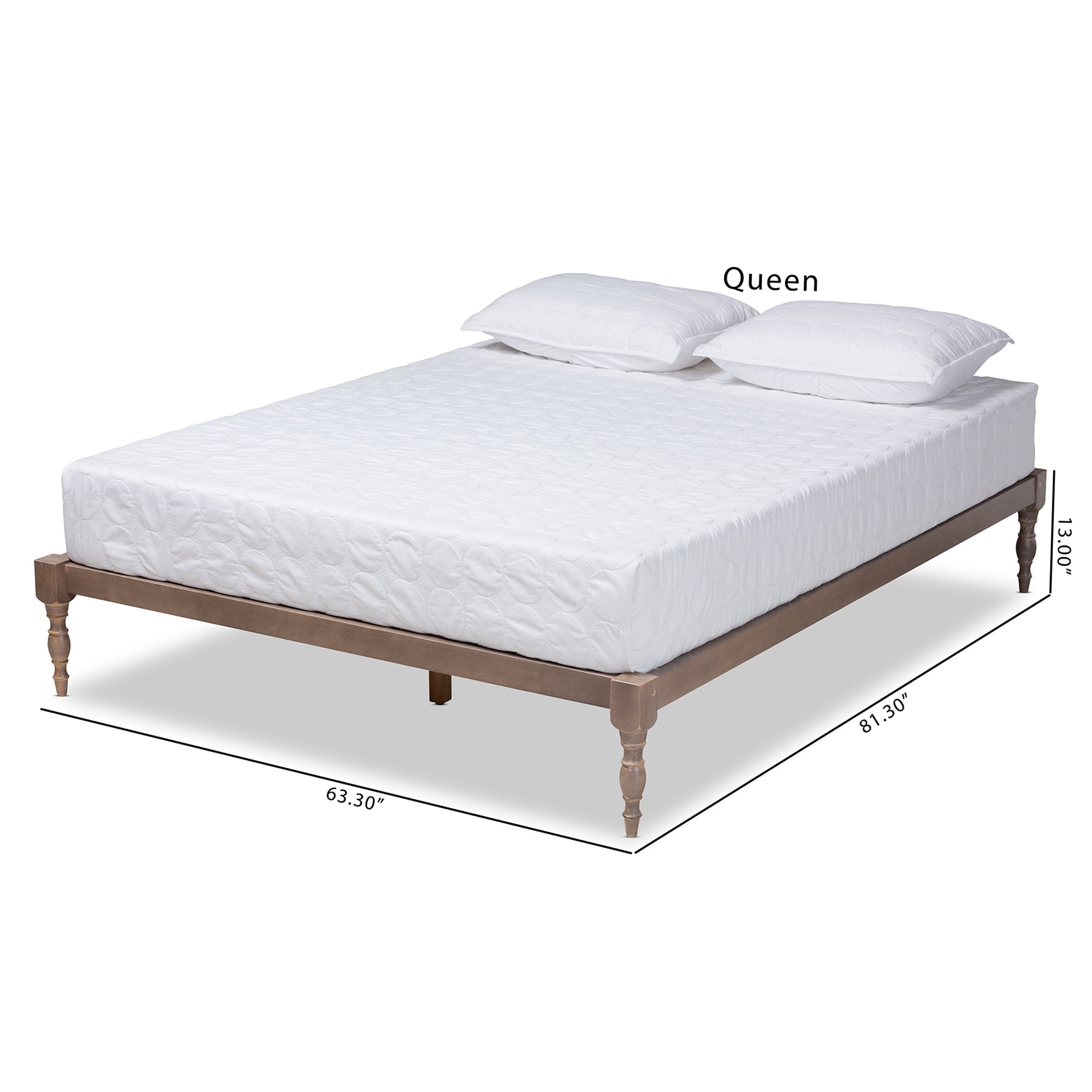Baxton Studio Iseline Queen Rubberwood Platform Bed with Slats & Turned Legs, Antique Grey