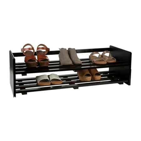 Organize It All 2 Tier Stackable Wood 8 Pairs Shoe Rack in Brown