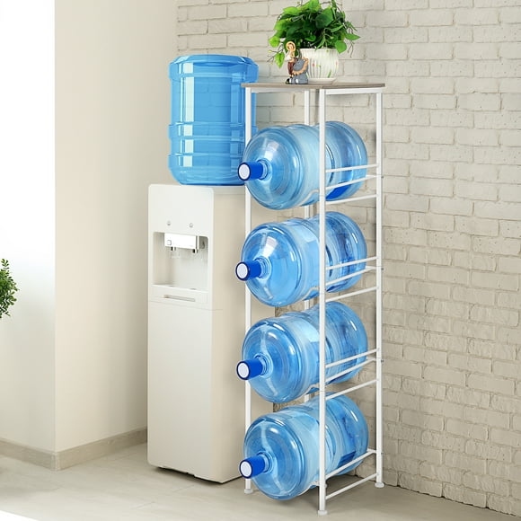 Portabotellas de Agua de 4 Niveles y 5 Galones con Estantes de Almacenamiento: Jarra de Agua Duradera para Cocina, Oficina y Sala de Estar, Color Blanco