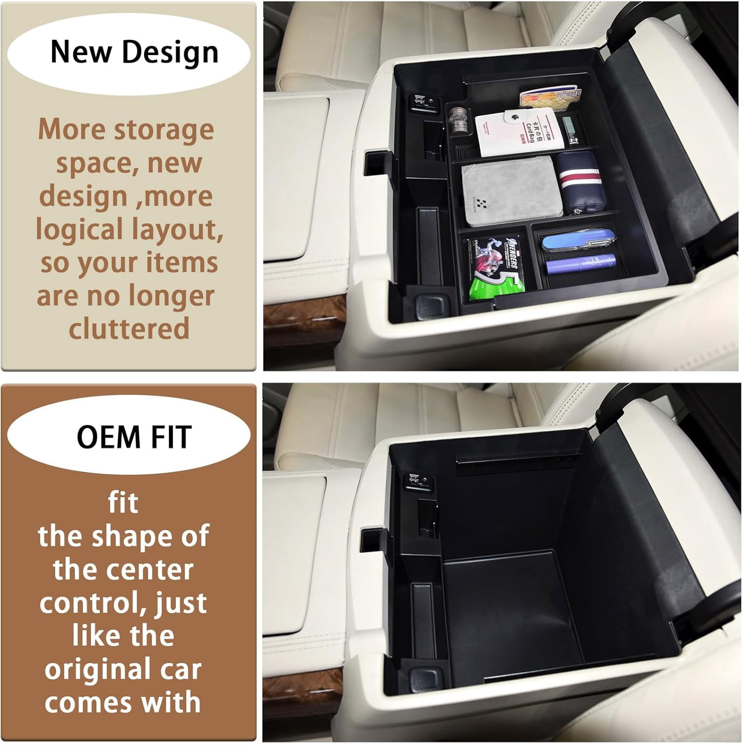 Full-Size Center Console Organizer Tray Compatible with 2014-2018 Chevy Silverado/GMC Sierra 1500 and 15-19 2500HD/3500HD,2015-2020 Tahoe/Suburban/Yukon/XL(Full w/Bucket Seats ONLY)