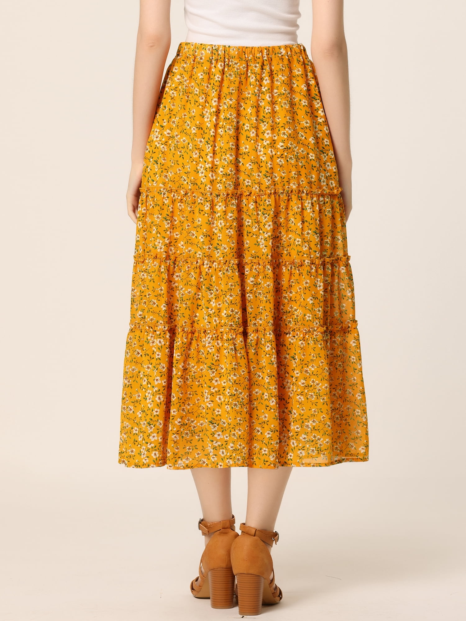DARING DIVA Women's Chiffon Tiered A-Line Maxi Skirt XS Ginger