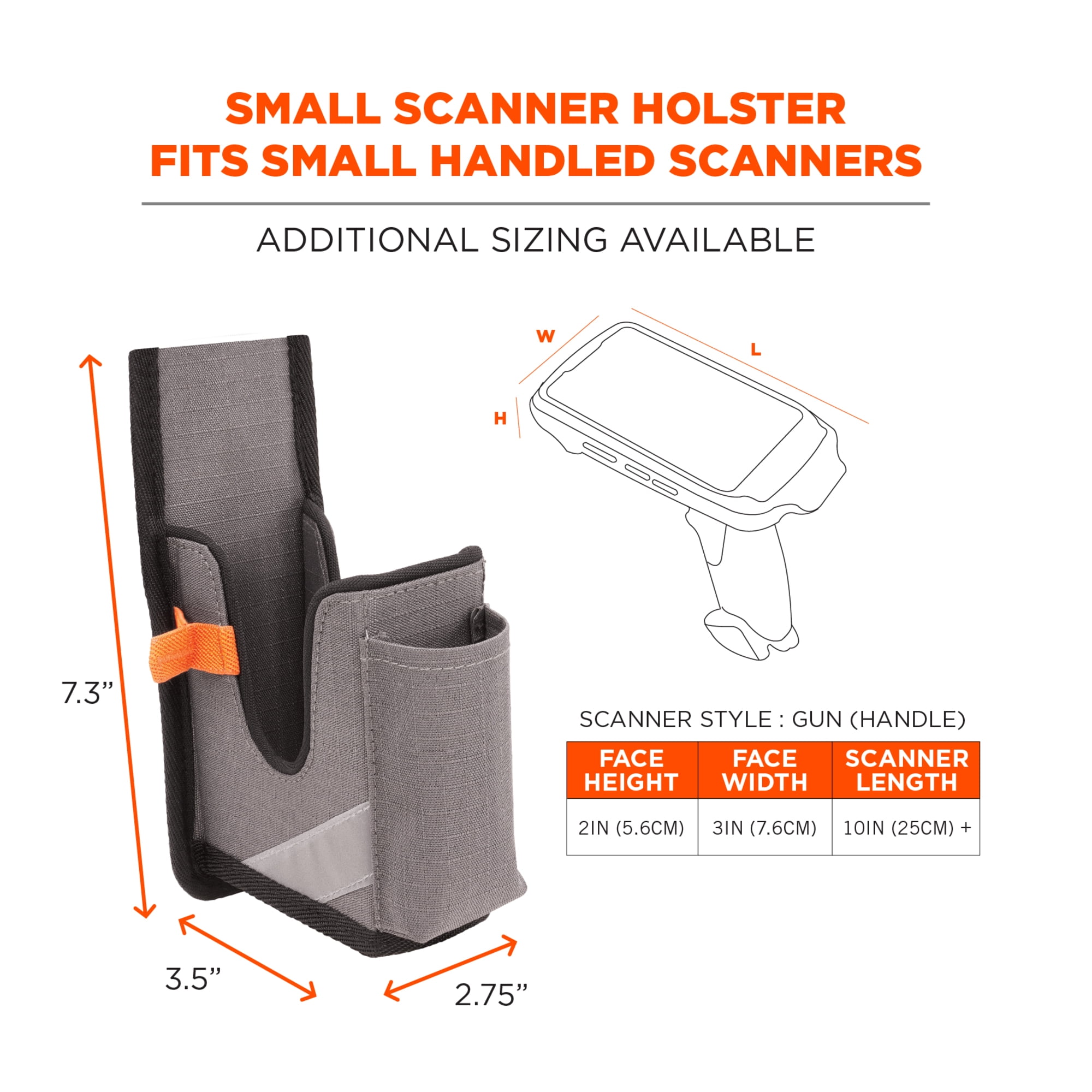 Squids 5540 Handheld Barcode Scanner Holster w/ Belt Loop, Small, 2.75x3.5x7.3, Polyester, Gray, Ships in 1-3 Business Days