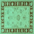 thumbnail image 1 of Ahgly Company Machine Washable Indoor Square Oriental Turquoise Blue Traditional Area Rugs, 5' Square, 1 of 4