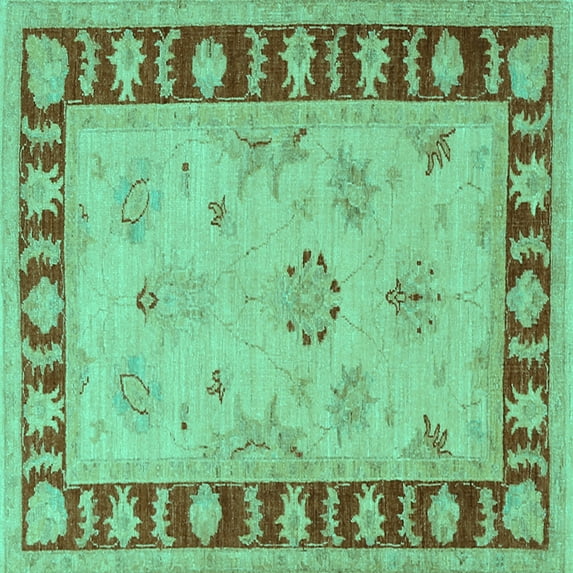 Ahgly Company Machine Washable Indoor Square Oriental Turquoise Blue Traditional Area Rugs, 7' Square