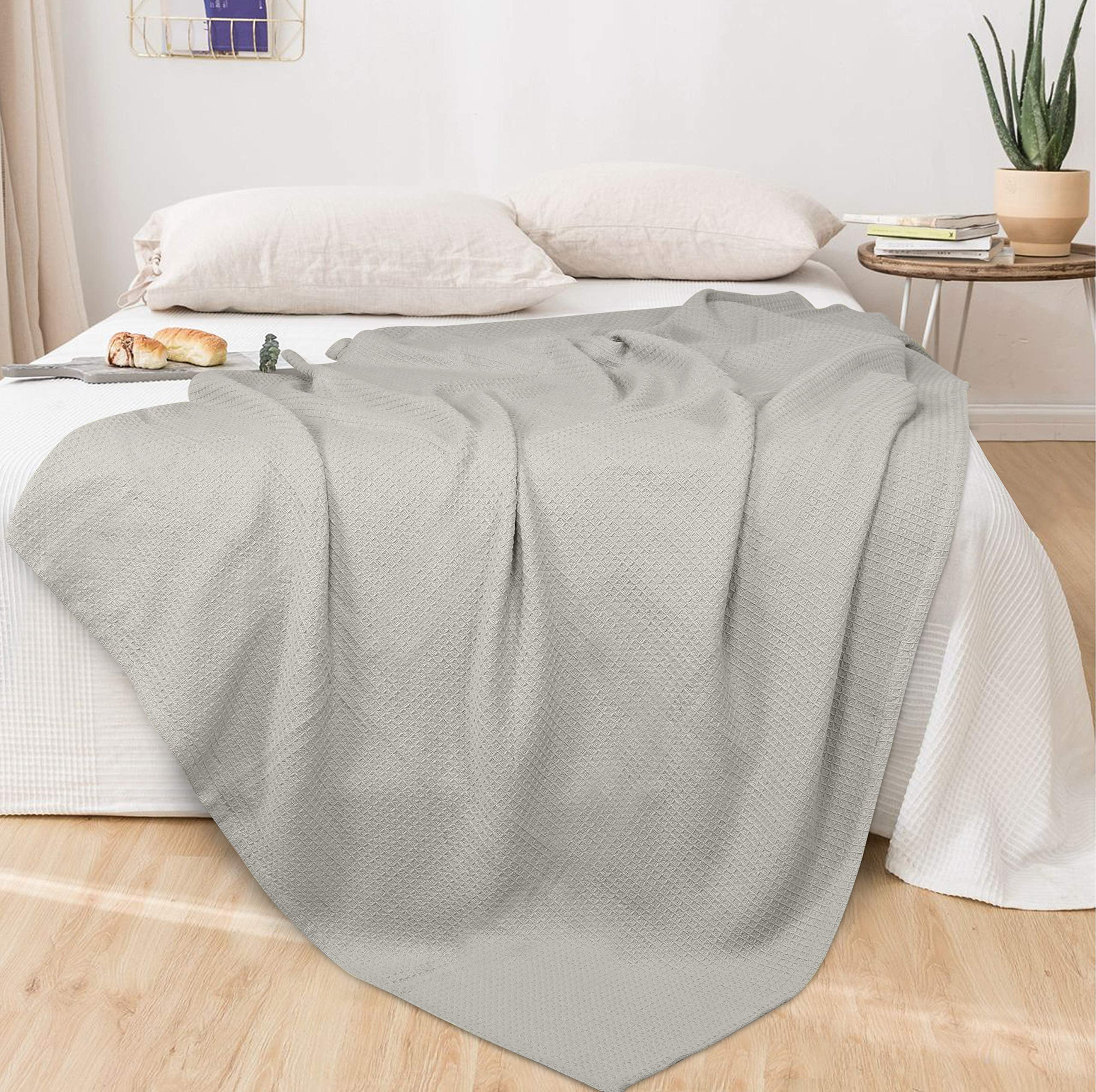 GLAMBURG 100% Cotton Thermal Blanket, Breathable Bed Blanket Queen Size,  Soft Waffle Blanket, Queen Blanket, All Season Cotton Blanket, Light Grey -  Walmart.com