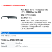 Dash Board Cover - Compatible with 1975 - 1980 Chevy K10 1976 1977 1978 1979