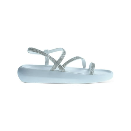 

WILD PAIR Womens White Rhinestone Strappy Prudence Round Toe Slip On Slingback Sandal 8 M
