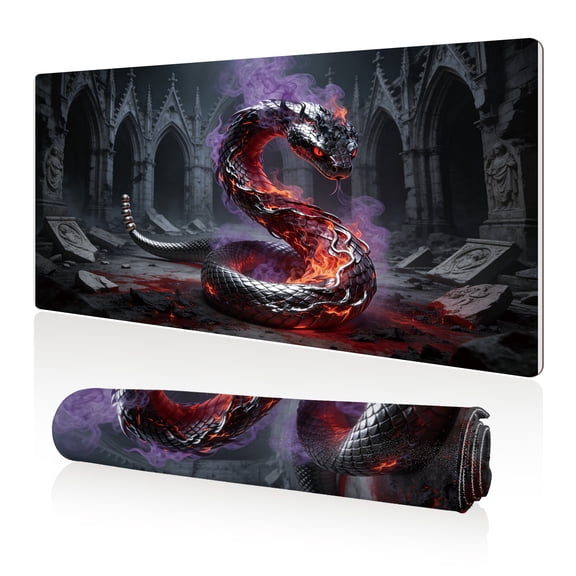 LIVEKEY Mouse Pad 80x40cm Extra Large Non Slip Stitched Durable Easy Clean Flame Snake Gothic Ruins for Gaming Office