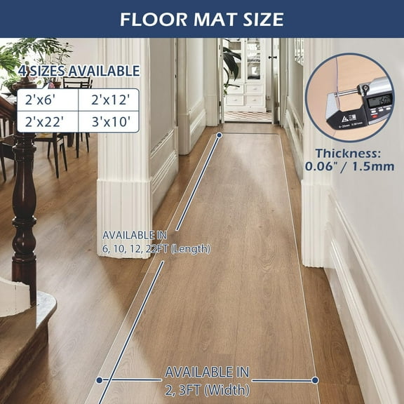 3x10ft Plastic Floor Mat for Hallway, Non-Slip Waterproof Runner Rug for Porch, Laundry, Vinyl Floor Protector Cover for Indoor & Outdoor (Clear)