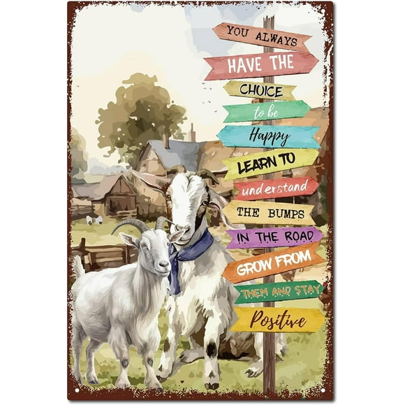 Goat Vintage Metal Tin Sign Retro Tin Sign Poster Wall Art Decor Painting Plaque Iron Sign Art Mural Hanging for Bathroom Living Room Home Cafe Restaurant Decorative Gift 12 x 8Inch