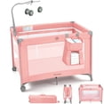 thumbnail image 3 of (2 pack) Vomeast Baby Playard Baby Bassinet,Foldable Crib Pack and Play with Toy Bar,Play Yard,0-5 Months(Pink), 3 of 16