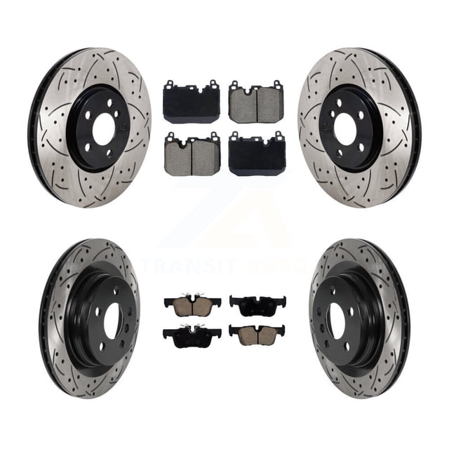Transit Auto Front Rear Coated Drilled Slotted Disc Brake Rotors and Ceramic Pads Kit for Car Mini Cooper Countryman Clubman John Works ALL4 KDC-101230
