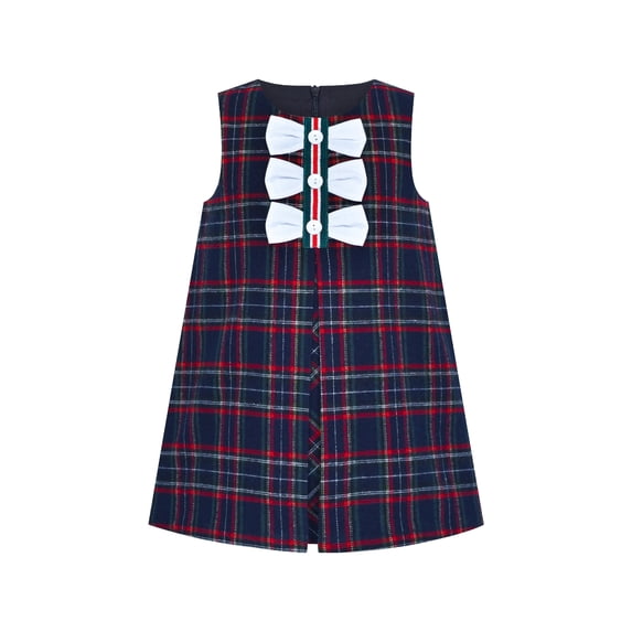 Girls Dress Plaid A-line Bow Tie School Uniform 4 Years