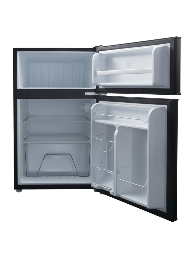 Galanz 3.1 Cu ft Two Door Mini Fridge, Black, Reversible Doors