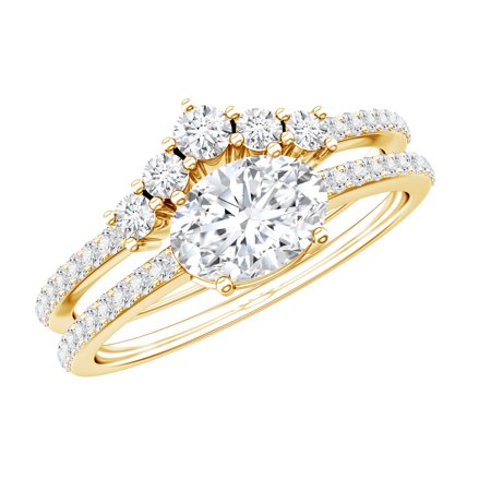 Rosec Jewels Lab Diamond Wedding Rings Set - Oval Engagement Ring with Curved Band - EF-VS Grade 10K Yellow Gold US 6.00