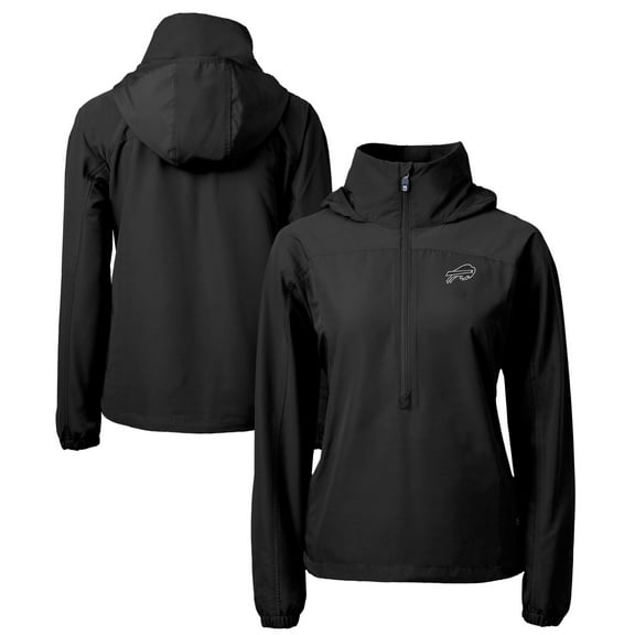Women's Cutter & Buck Black Buffalo Bills Charter Eco Recycled Half-Zip Hoodie Anorak Jacket