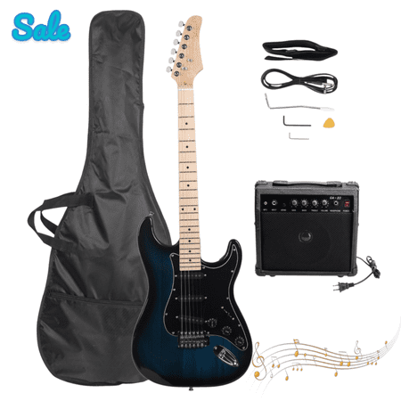 GZXS 39 Inch Electric Guitar Beginner Kit with 20W Amp, Bag and Strap, Starter Set with Tool, Plectrum, Power Wire and Tremolo Bar, Dark Blue