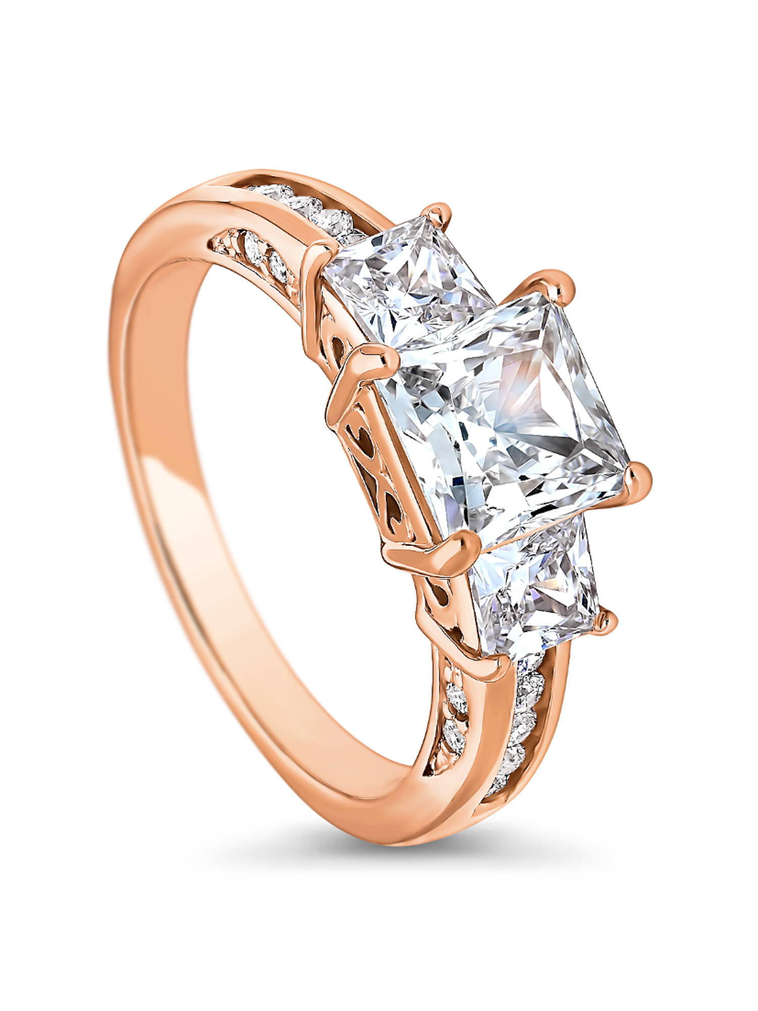 BERRICLE Rose Gold Plated Round CZ 3-Stone Anniversary Promise Engagement Ring