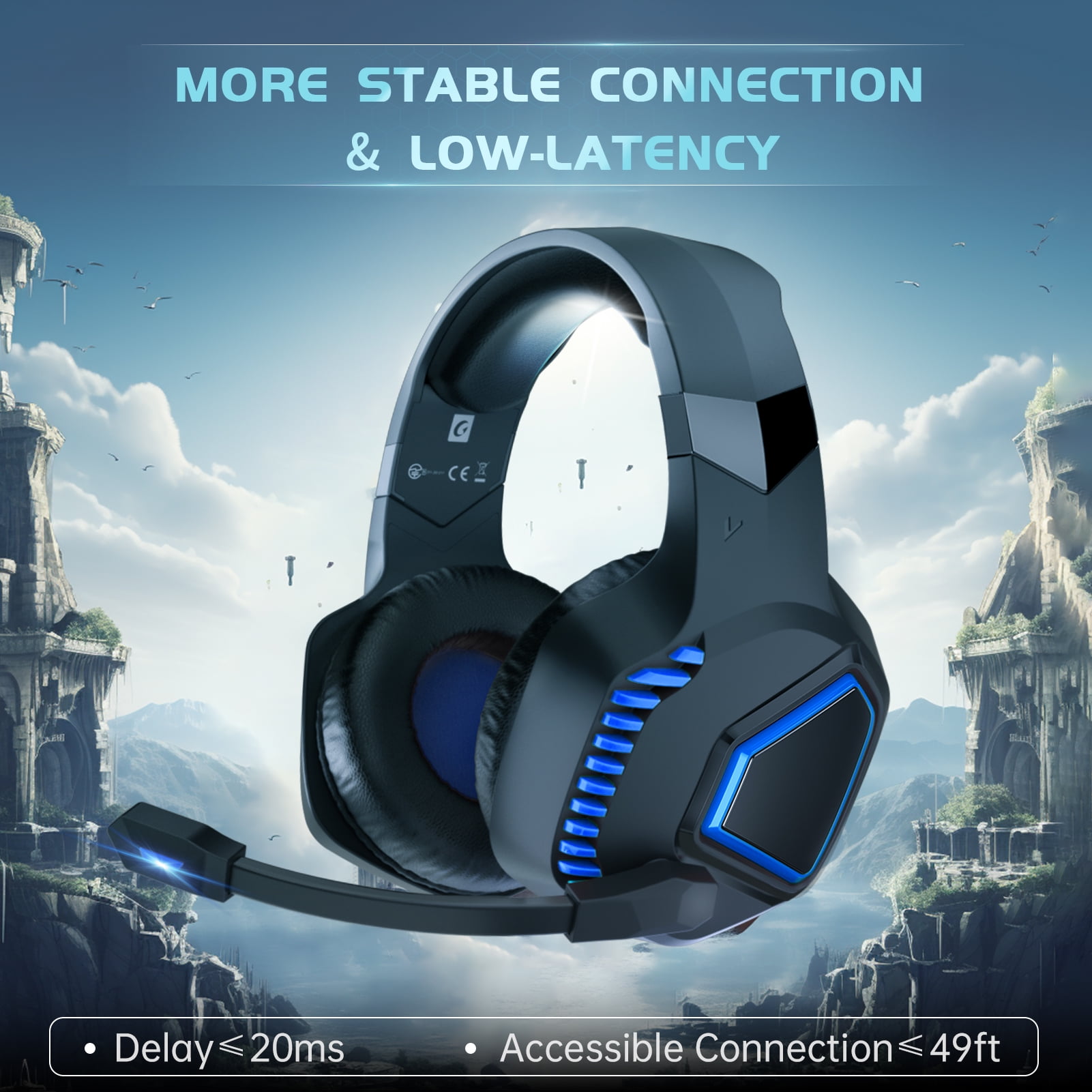 Ecomoment Wireless Gaming Headset 2.4G USB for PS5 Switch PC Mac,Bluetooth 5.2 Gaming Headphones with Microphone,PS5 Headsets with 3.5mm Wired for Xbox Series,40H Battery,Black&Blue