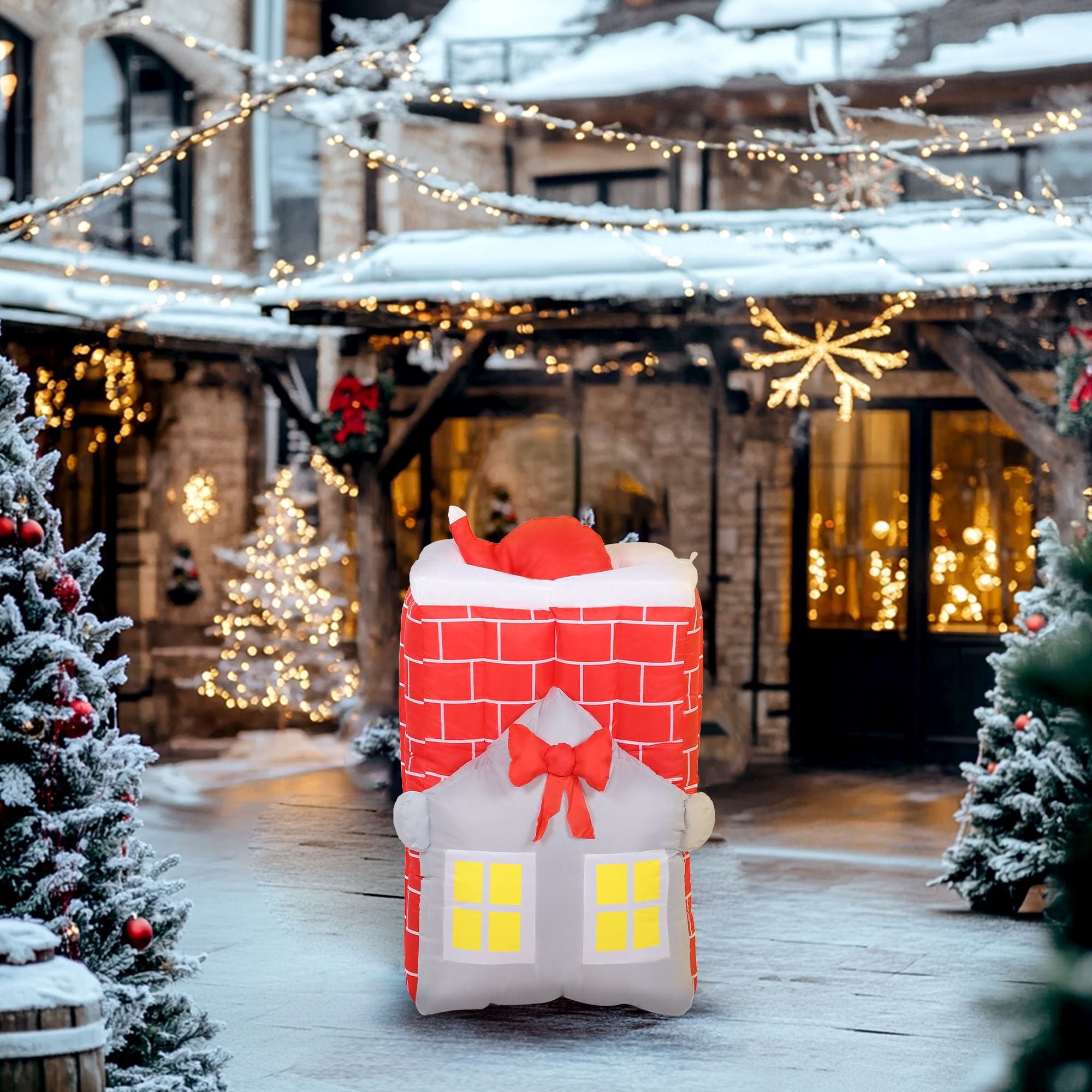 7 ft Christmas Inflatable Santa in Chimney with Built-in LED Lights, Animated Up and Down Blow Up Decoration for Indoor and Outdoor Holiday Display