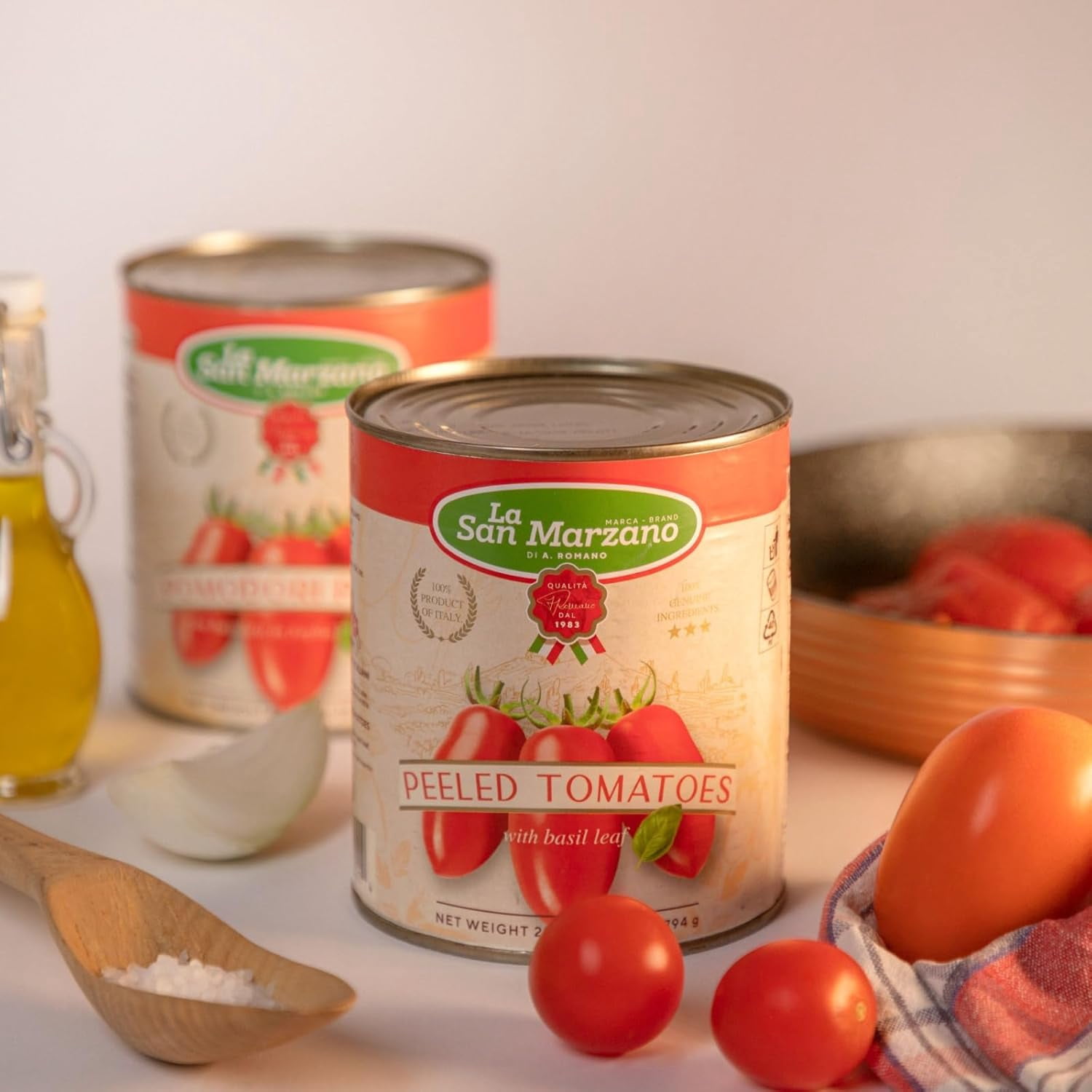 Pack of 6, La San Marzano Peeled Tomatoes with Basil Leaf, 28 oz