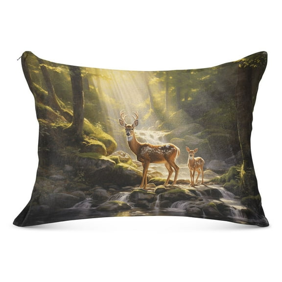 Deer in Forest Plush Pillow Cases Standard Size Ultra Soft Warm Pillowcases with Zipper 20"x26"